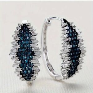 925 Sterling Silver Vintage Boho hoop earrings with square zirconia.